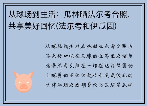 从球场到生活：瓜林晒法尔考合照，共享美好回忆(法尔考和伊瓜因)