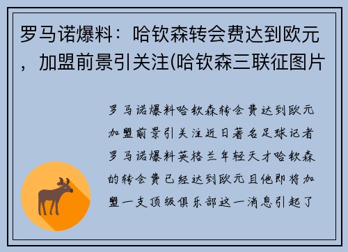 罗马诺爆料：哈钦森转会费达到欧元，加盟前景引关注(哈钦森三联征图片)